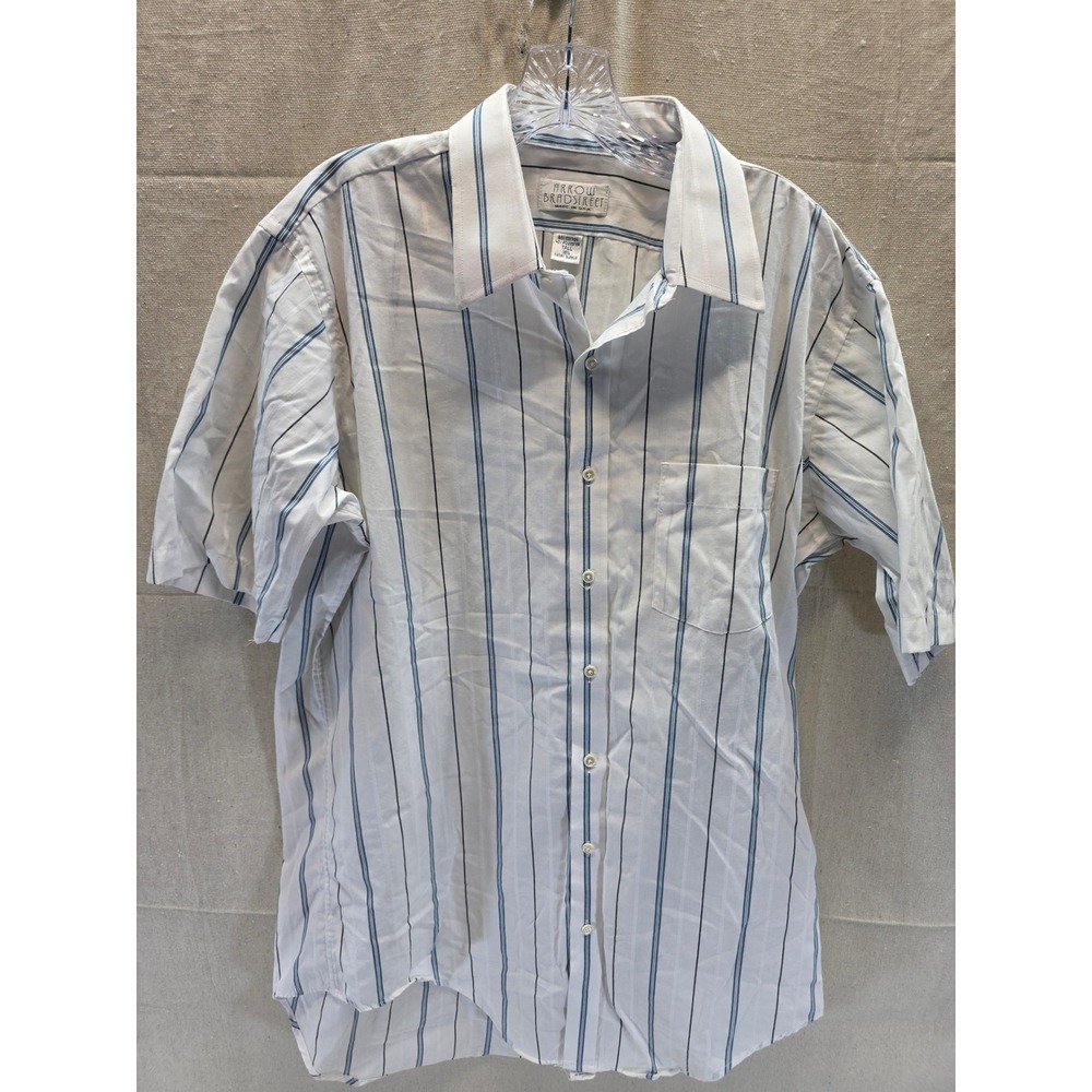 Arrow Bradstreet Men 16.5 Tall Short Sleeve Striped Button Down Shirt White Blue